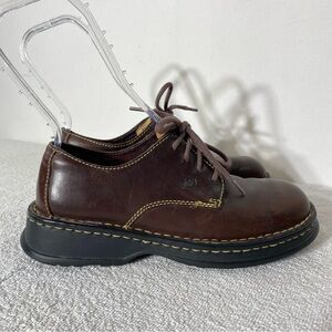 Born Brown Leather Chunky Square Toe Lace Up Oxfords 8.5